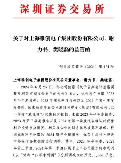 雅创电子财报信披不准确被警示 董事长谢力书等遭点名  第2张