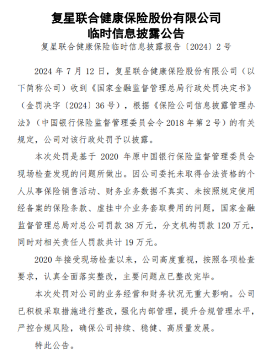 盈亏逆转 巨额罚单 复星联合健康增资“补血”能否破解困局？  第2张