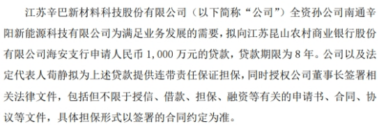 辛巴科技全资孙公司拟向银行申请1000万贷款 公司及法人荀静拟提供连带责任保证担保  第1张