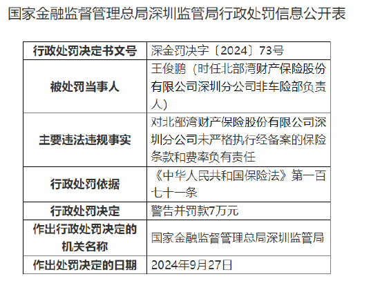 北部湾财险深圳分公司被罚65万元：财务数据不真实 未严格执行经备案的保险条款和费率  第6张